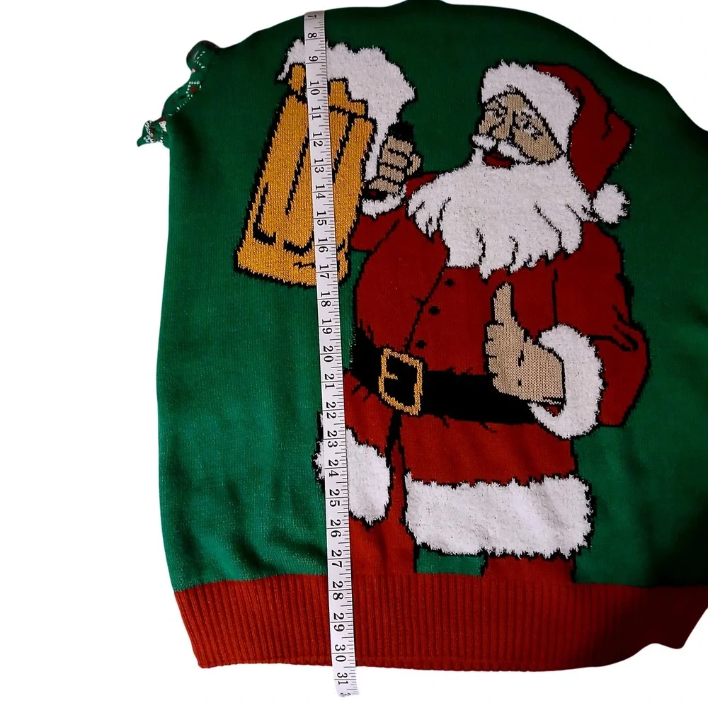 Ugly Christmas Sweater Mens Large Santa Beer Drink Christmas Holiday‎ Knit